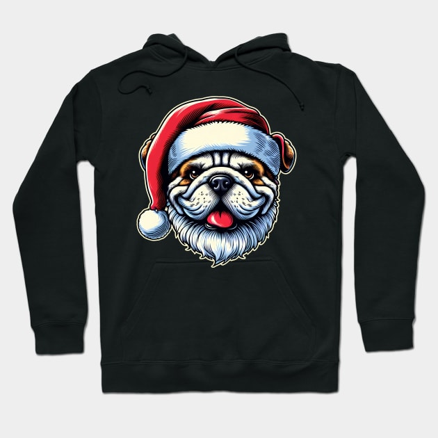 Bulldog as Santa for Christmas Hoodie by cowyark rubbark